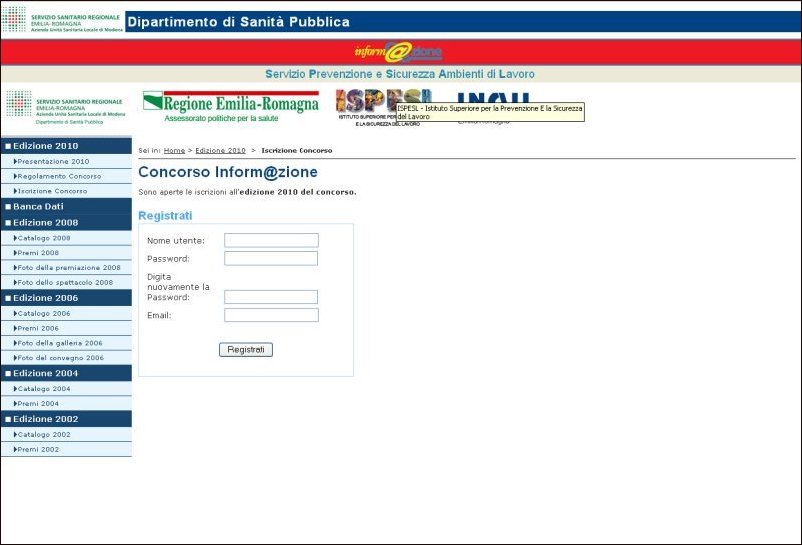 Schermata registrazione credenziali di accesso